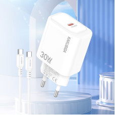 Мережевий зарядний пристрій Kakusiga KSC-1660 (USB-C/30W) + кабель Type-C - Type-C- білий