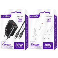 Мережевий зарядний пристрій Kakusiga KSC-1660 (USB-C/30W) + кабель Type-C - Type-C- білий