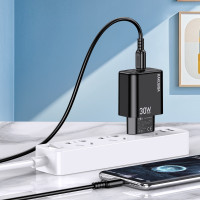 Мережевий зарядний пристрій Kakusiga KSC-1660 (USB-C/30W) + кабель Type-C - Type-C- чорний