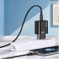Сетевое зарядное устройство Kakusiga KSC-1660 (USB-C/30W) + кабель Type-C - Type-C- черный
