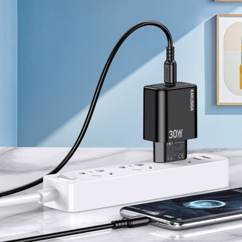 Сетевое зарядное устройство Kakusiga KSC-1660 (USB-C/30W) + кабель Type-C - Type-C- черный