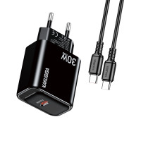 Мережевий зарядний пристрій Kakusiga KSC-1660 (USB-C/30W) + кабель Type-C - Type-C- чорний