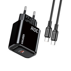 Сетевое зарядное устройство Kakusiga KSC-1660 (USB-C/30W) + кабель Type-C - Type-C- черный