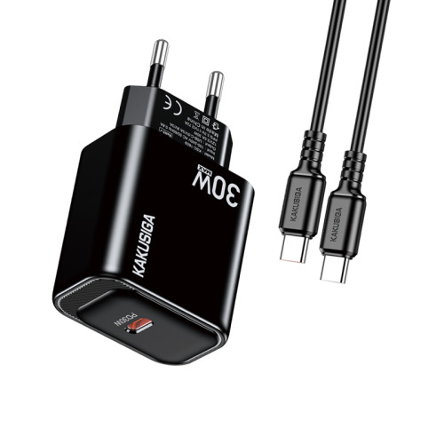 Сетевое зарядное устройство Kakusiga KSC-1660 (USB-C/30W) + кабель Type-C - Type-C- черный