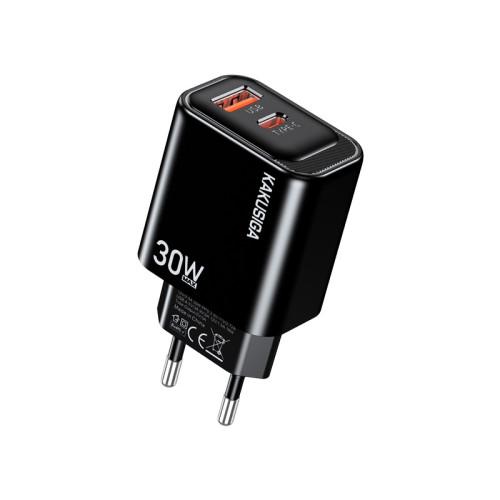 Мережевий зарядний пристрій Kakusiga KSC-1667 (USB-C/USB/30W)- чорний