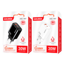 Мережевий зарядний пристрій Kakusiga KSC-1667 (USB-C/USB/30W)- чорний
