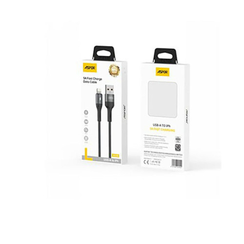 USB кабель Aspor AC-52 Lightning Nylon Braided Fast Charge 5A/1м- темно-сірий