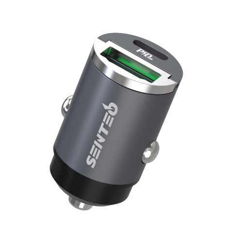 Автомобільний зарядний пристрій Senteo Q-01 USB-A+USB-C PD20W/QC3.0 18W (CE Сертификат)- чорний