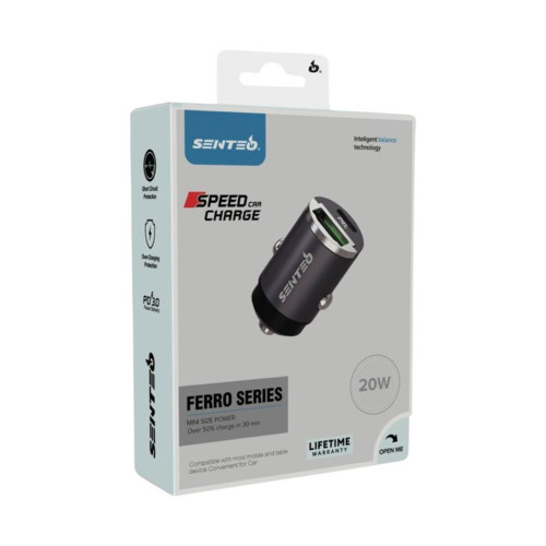 Автомобільний зарядний пристрій Senteo Q-01 USB-A+USB-C PD20W/QC3.0 18W (CE Сертификат)- чорний