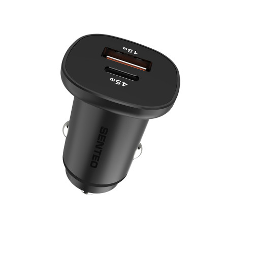 Автомобільний зарядний пристрій Senteo Q-03 USB-A/18W+USB-C/45W PD63W (CE Сертификат)- чорний