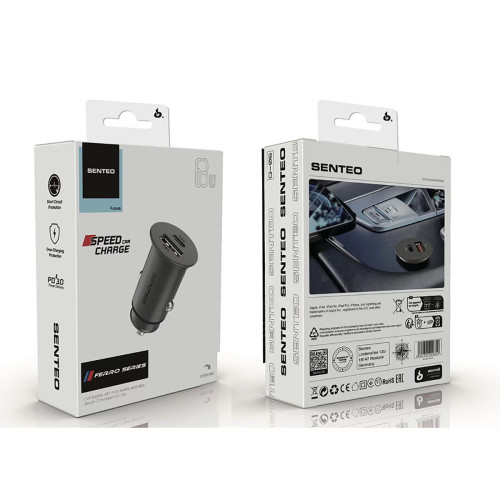 Автомобільний зарядний пристрій Senteo Q-06 USB-A/36W+USB-C/65W PD65W/QC3.0 18W (CE Сертификат)- чорний