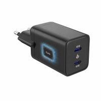 Мережевий зарядний пристрій Senteo Z-12 USB-C+USB-C PD45W/GaN  (CE Сертифікат)- чорний