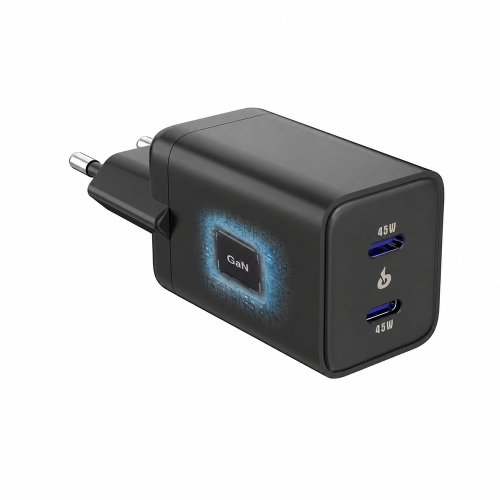 Сетевое зарядное устройство Senteo Z-12 USB-C+USB-C PD45W/GaN  (CE Сертификат)- черный