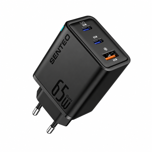 Сетевое зарядное устройство Senteo Z-14 USB-C+USB-C+USB-A PD65W/QC3.0 (CE Сертификат)- черный