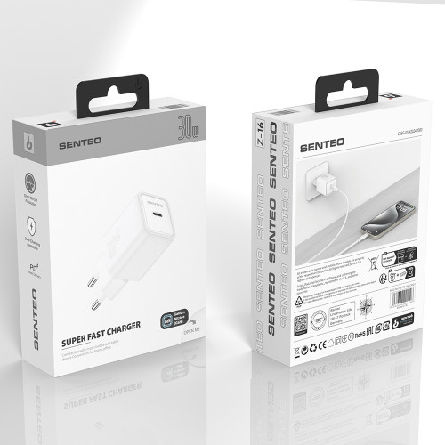 Сетевое зарядное устройство Senteo Z-16 USB-C PD30W (CE Сертификат)- белый