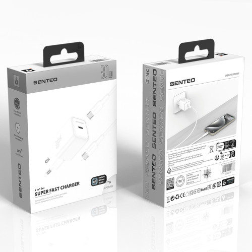 Сетевое зарядное устройство Senteo Z-16c USB-C PD30W Type-C - Type-C (CE Сертификат)- белый