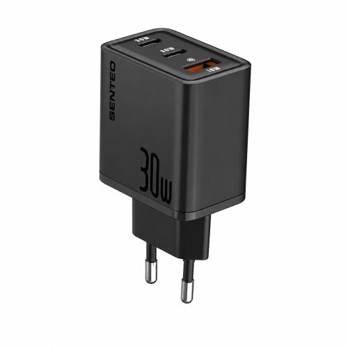 Мережевий зарядний пристрій Senteo Z-17 USB-C+USB-C+USB-A PD30W/GaN/QC3.0  (CE Сертифікат)- чорний