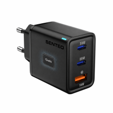 Мережевий зарядний пристрій Senteo Z-17 USB-C+USB-C+USB-A PD30W/GaN/QC3.0  (CE Сертифікат)- чорний