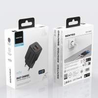 Мережевий зарядний пристрій Senteo пристрій Z-22 USB-C+USB-A PD20W/GaN/QC3.0 18W (CE Сертифікат)- чорний