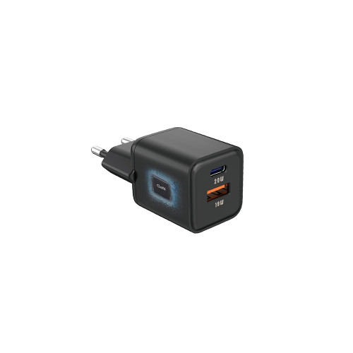 Сетевое зарядное устройство Senteo Z-22 USB-C+USB-A PD20W/GaN/QC3.0 18W (CE Сертификат)- черный
