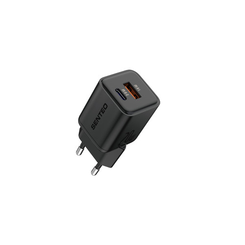 Сетевое зарядное устройство Senteo Z-22 USB-C+USB-A PD20W/GaN/QC3.0 18W (CE Сертификат)- черный