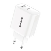 Сетевое зарядное устройство Senteo T-02 USB-C+USB-A PD20W version2 (CE Сертификат)- белый