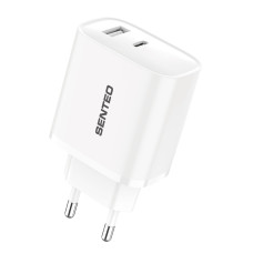 Мережевий зарядний пристрій Senteo T-02 USB-C+USB-A PD20W version2 (CE Сертифікат)- білий