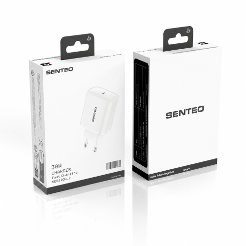 Мережевий зарядний пристрій Senteo T-03 USB-C PD30W version2 (CE Сертифікат)- білий