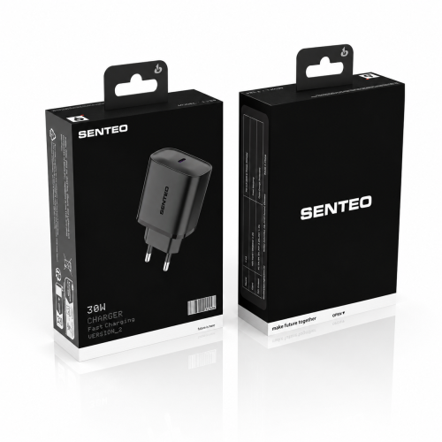 Мережевий зарядний пристрій Senteo T-03 USB-C PD30W version2 (CE Сертифікат)- чорний