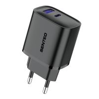 Мережевий зарядний пристрій Senteo T-04 USB-C+USB-A PD25W/QC3.0 18W version2 (CE Сертифікат)- чорний