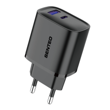 Мережевий зарядний пристрій Senteo T-04 USB-C+USB-A PD25W/QC3.0 18W version2 (CE Сертифікат)- чорний