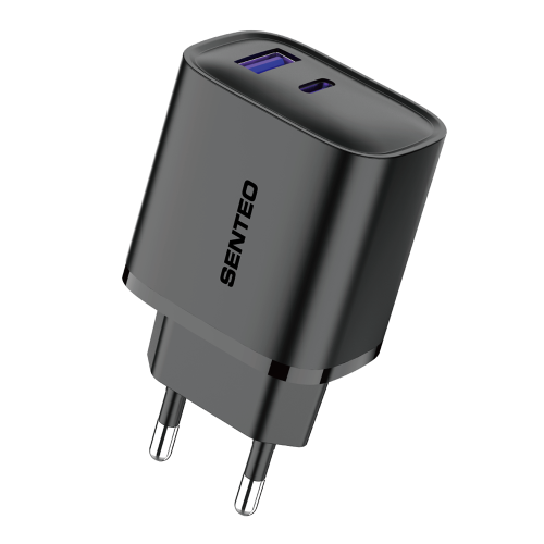 Мережевий зарядний пристрій Senteo T-04 USB-C+USB-A PD25W/QC3.0 18W version2 (CE Сертифікат)- чорний