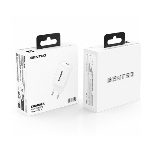Мережевий зарядний пристрій Senteo S-01 USB-A PD18W/QC3.0 version1 (CE Сертифікат)- білий