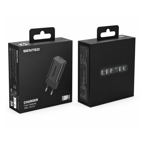 Мережевий зарядний пристрій Senteo S-01 USB-A PD18W/QC3.0 version1 (CE Сертифікат)- чорний