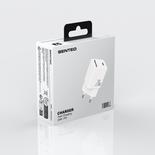 Мережевий зарядний пристрій Senteo S-02 USB-C PD20W version1 (CE Сертифікат)- білий
