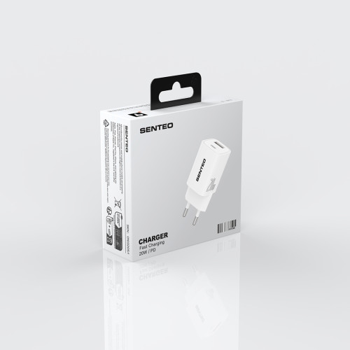 Мережевий зарядний пристрій Senteo S-03 USB-C+USB-A PD20W/QC3.0/18W version1 (CE Сертифікат)- чорний