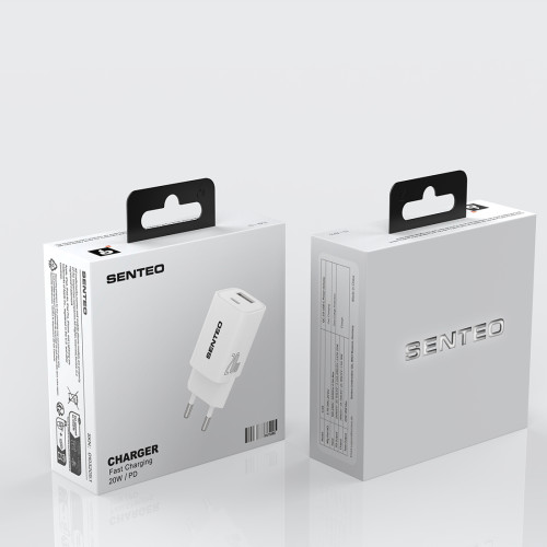 Мережевий зарядний пристрій Senteo S-03 USB-C+USB-A PD20W/QC3.0/18W version1 (CE Сертифікат)- чорний