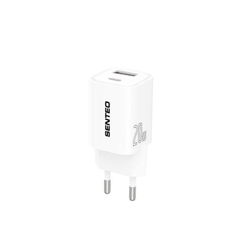 Мережевий зарядний пристрій Senteo S-03 USB-C+USB-A PD20W/QC3.0/18W version1 (CE Сертифікат)- чорний