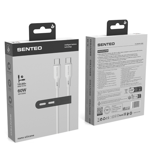 Кабель Senteo SL-08 Nano Silicone 60W Type-C - Type-C 1м- білий