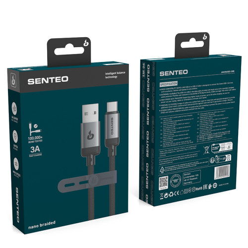 USB кабель Senteo SM-06 Nano braided 3A Type-C 1м- чорний