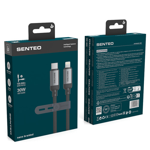 Кабель Senteo SM-06 Nano braided 30W Type-C - Lightning 1м- чорний