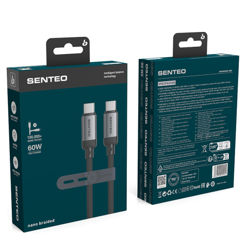 Кабель Senteo SM-06 Nano braided 60W Type-C - Type-C 1м- чорний
