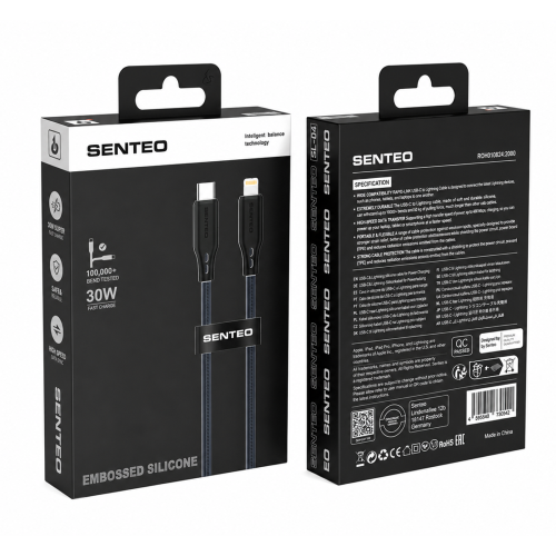 Кабель Senteo SL-04 Embossed Silicone 30W Type-C - Lightning 1м- чорний