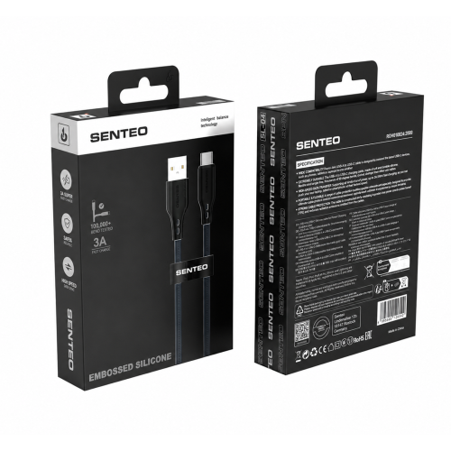 USB кабель Senteo SL-04 Embossed Silicone 3A Type-C 1м- чорний