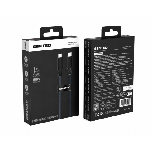 Кабель Senteo SL-04 Embossed Silicone 60W Type-C - Type-C 1м- чорний