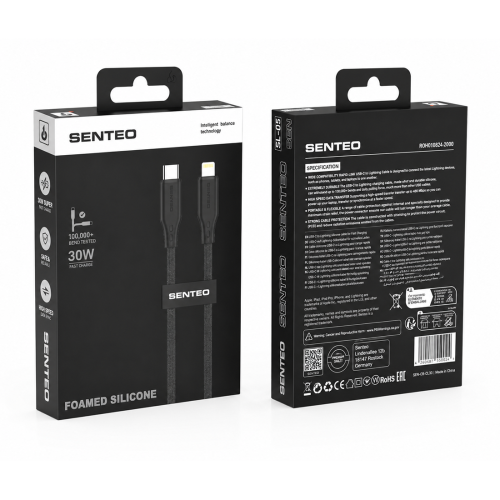 Кабель Senteo SL-05 Foamed Silicone 30W Type-C - Lightning 1м- чорний