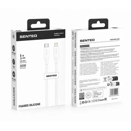 Кабель Senteo SL-05 Foamed Silicone 30W Type-C - Lightning 1м- білий