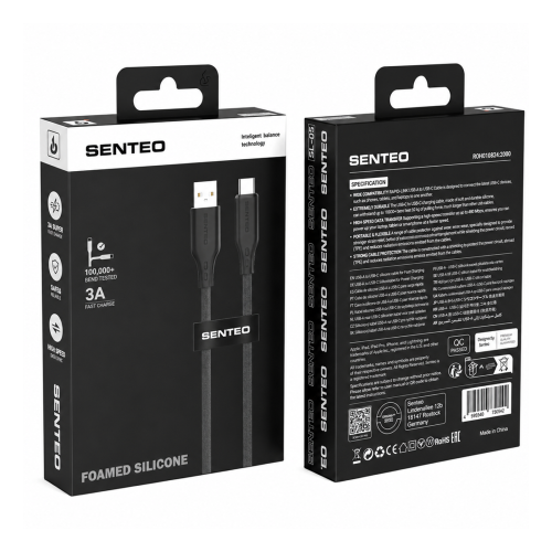 USB кабель Senteo SL-05 Foamed Silicone 3A Type-C 1м- чорний