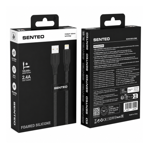 USB кабель Senteo SL-05 Foamed Silicone 2.4A Lightning 1м- чорний