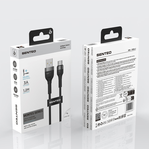 USB кабель Senteo ST-01 Montes Series 3A Type-C 1,2м- чорний
